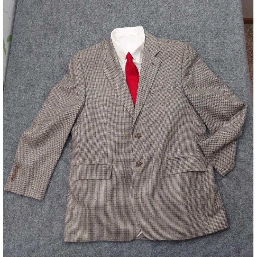 Chaps Ralph Lauren‎ Blazer Mens 42 R Brown Plaid Silk Wool 2 Button Sportcoat